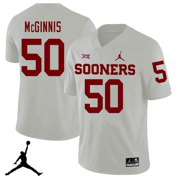 Jordan Brand Men #50 Arthur McGinnis Oklahoma Sooners 2018 College Football Jerseys Sale-White - Click Image to Close